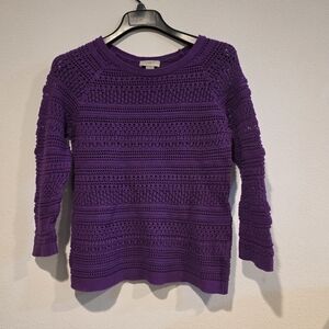 Ann Taylor LOFT Purple Crochet Sweater Top Sz Medium Open Knit Lightweight